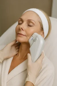 Woman receiving HIFU non surgical facelift treatment Milngavie