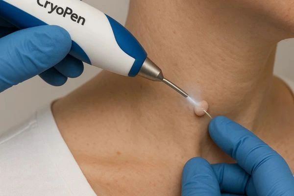 Person receiving cryotherapy Milngavie for skin tag removal